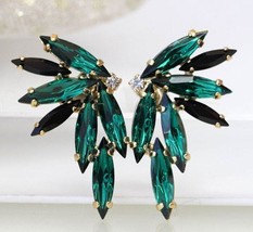 Emerald Green Rhinestone Earrings Droplet Shaped Zircon Engagement Earrings For  - £19.95 GBP