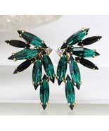 Emerald Green Rhinestone Earrings Droplet Shaped Zircon Engagement Earri... - £19.55 GBP