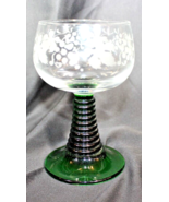 Vintage. 4 Set Green Beehive Ribbed Stem Wine Glasses White Etched Grape... - €37,11 EUR