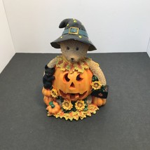 Halloween Lighted Bear in Pumpkin Black Cat and Harvest Sunflowers READ - £19.74 GBP
