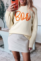 Apricot Boo Knitted Pattern Ribbed Edge Drop Shoulder Sweater - £26.24 GBP