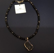 black agate beaded necklace with agate pendant 17 inch - £30.11 GBP