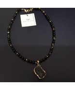 black agate beaded necklace with agate pendant 17 inch - $39.95
