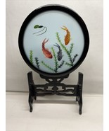 Vintage Chinese Double Sided Bubble Glass Silk Embroidery Gold Fish With... - $74.20