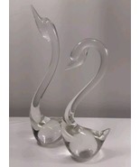 Vintage Pair 10&quot; &amp; 8&quot; Clear Art Glass Swans, Unsigned Hand Blown Swan Fi... - $9.46