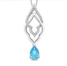 Enchanted Disney 1/10 CTTW Diamond and Swiss Blue Topaz Jasmine Pendant Necklace - £141.36 GBP