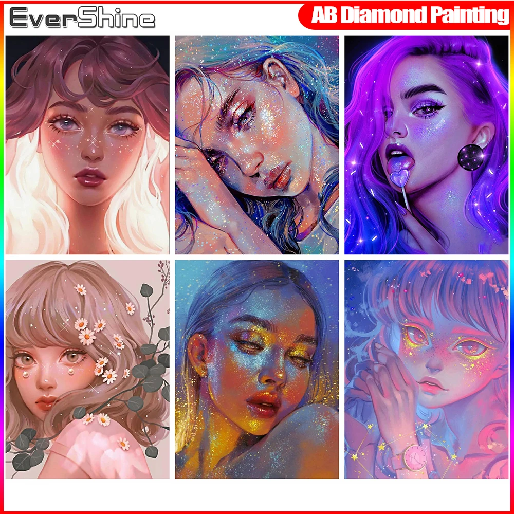 EverShine Full Square Portrait Diamond Embroidery Girl AB Drill Mosaic Picture - £11.07 GBP+