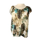 Roz &amp; Ali Women&#39;s Short Sleeve Teal and Brown Shimmer Floral Top Size Small - $266.66 MXN