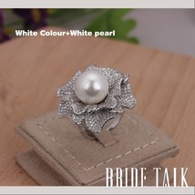 Famous Brand New Style Big Pearl Ring Women Camellia Shaped Cubic Zirconia Fashi - £27.08 GBP