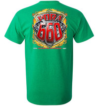 PDRA 660 Main Design with Shield/Flames on a Large Green Tee Shirt - €20,84 EUR