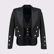Wool Highland Prince Charlie Jacket &amp; Waistcoat Vest Black Charlie Kilt Jacket - - £113.27 GBP