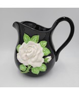 Vintage Fitz &amp; Floyd Pitcher Black White Rose Floral Pattern Ceramic Han... - £18.26 GBP