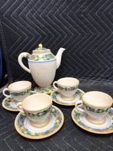 Vintage Della Robbia Majolica Pottery Tea Set, Hand Painted Signed Italy 10pc - £35.03 GBP