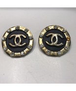 RETRO VINTAGE GOLD &amp; BLACK CC CHANEL EARRINGS MADE IN FRANCE MISSING ONE... - £328.63 GBP