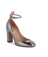 Valentino Tan-Go Leather Pumps Silver 39 Ankle Strap Metallic Heels 8.5 ... - £474.80 GBP