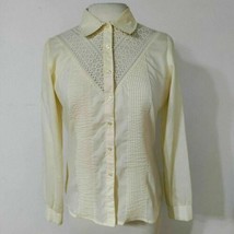 VTG 70s Blouse M Lace Yoke Shirt Pastel Yellow Prairie Cottagecore Ms Paquette - £20.74 GBP