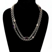 COLDWATER CREEK Purple Rhinestone Gold Tone 45&quot; Rolo Chain Necklace New with Tag - £14.73 GBP
