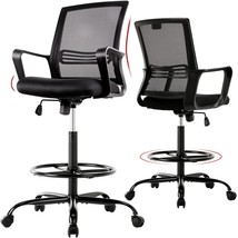 Mid-Back Mesh Drafting Chair - Tall Office Chair with Armrest Standing Desk - £71.17 GBP