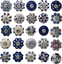 Set of 25 Blue and White Hand Painted Ceramic Cabinet knobs USA SELLER - £23.58 GBP