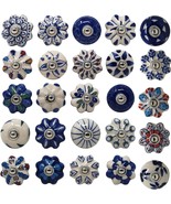 Set of 25 Blue and White Hand Painted Ceramic Cabinet knobs USA SELLER - £23.44 GBP