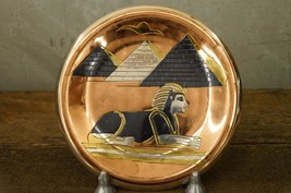 Vintage Souvenir Egypt Pyramids SPHINX Folk Art Copper Brass Mini Metal Plate - £19.81 GBP