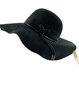 Justin &amp; Taylor Womens Sun Hat Black Faux Suede Black Cord Tie Trim OS New - £27.69 GBP