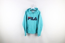 Retro Fila Womens Size Medium Faded Spell Out Big Logo Hoodie Sweatshirt Blue - $34.60