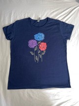 Women&#39;s XL, Heavy Cotton, Navy Blue, Floral Graphic T-Shirt - $12.99