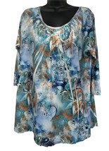 Simply Irresistible Tunic Top Sublimation Blue Orange 3/4 Sleeve Size 1XL - £10.65 GBP