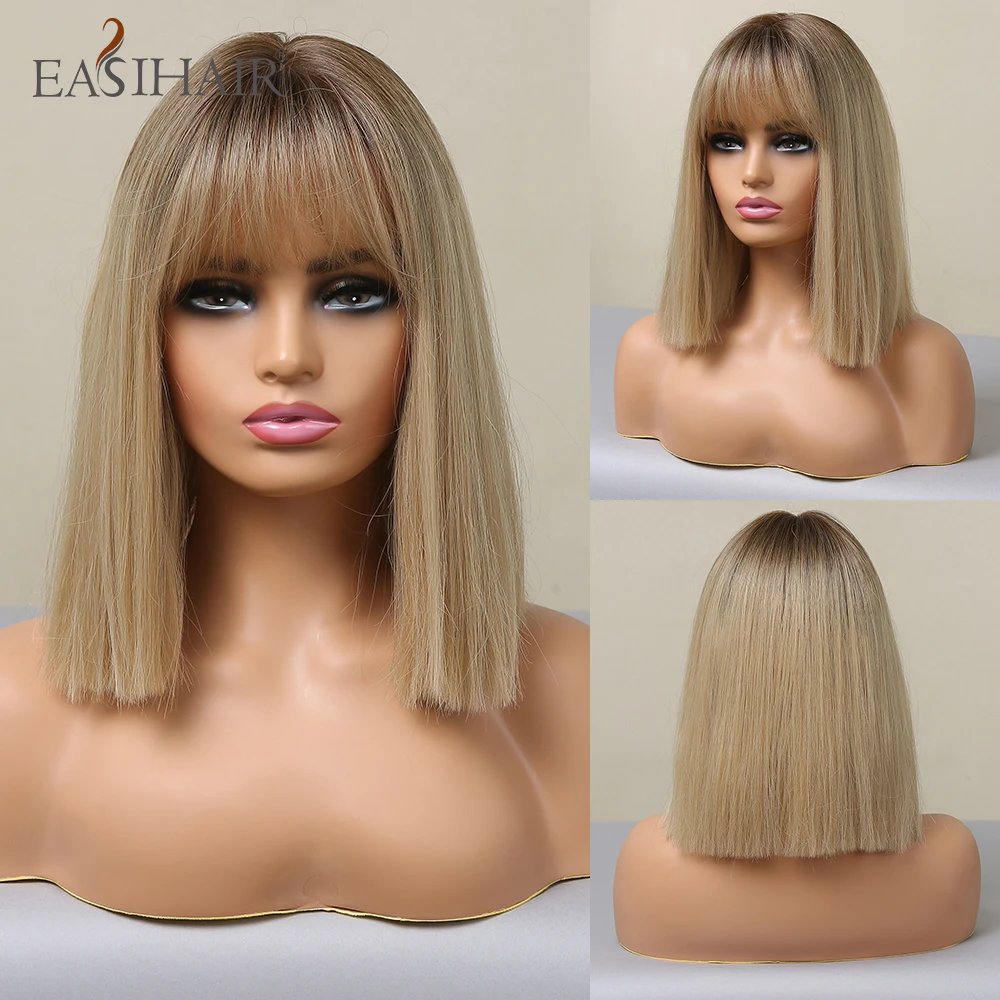 EASIHAIR Brown to Blonde Ombre Synthetic Hair Wigs Short Bob Natural Wigs Wi - £10.15 GBP+