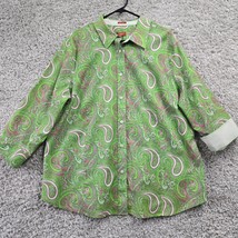 Talbots Shirt Womens 18W Green Haberdashery Paisley Button Up 3/4 Sleeve Office - $24.95