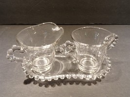 Imperial Candlewick Creamer &amp; Sugar Bowl with Tray Clear Glass - £25.15 GBP