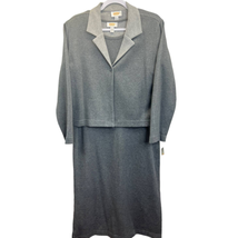 Talbots 2pc Jacket Dress Set Gray Size L Petite Midi Length Short Sleeve Cotton  - £31.67 GBP