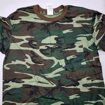 Vintage Made In USA Single Stich Woodland Camo Military T-Shirt Size X-L... - £15.32 GBP