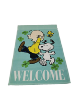 Peanuts Welcome Green w Shamrock Garden Flag Decorative Yard Banner 12x1... - $22.74