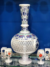 15&quot; Filigree Marble Flower Pot Lapis Lazuli Inlay Gift Showpiece Home Decor E190 - £723.04 GBP