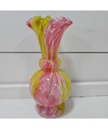 Fenton Glass Vase Murrhina Rose Pink And Yellow Ruffled Vase 7 1/2&quot; - $1,692.61 MXN