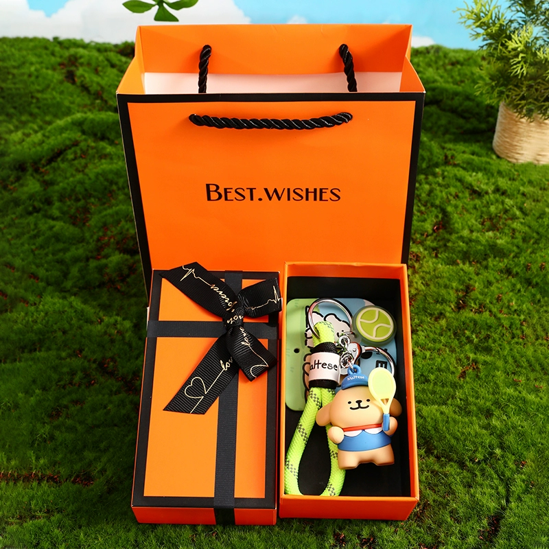 Keychain. Line puppy sports meeting - blue tennis ball + orange gift box + gift  - $11.98