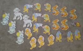 VTG 25 Die Cut Easter Decoration Lot Double Sided Spring Bunny Chick Duck Lamb - £23.61 GBP
