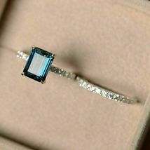 2CT Emerald Cut London Blue Topaz 14k White Gold Finish Diamond Bridal Ring Set - £71.74 GBP