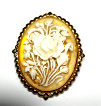 Vintage Gold Color, Classic Flower Cameo Scarf Clip 2&quot; - £10.38 GBP