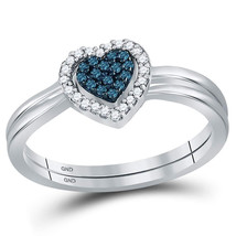 Sterling Silver Round Blue Color Enhanced Diamond Heart Bridal Wedding Set - $180.99