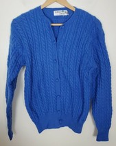 Vtg Woodstock Bernard Wool Cardigan Blue Large L 38 Button Cable Knit (#3) - £19.94 GBP