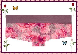 L Purple Plum w Floral SHINE Lace PINK Victorias Secret Cheekster lowrise Panty - £8.75 GBP
