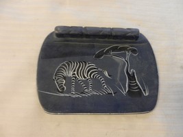 Polished Blue Stone Soap Dish or Change Tray With Zebra &amp; Tree, Hand Made - $50.00