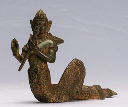 Antique Thai Style Bronze Female Deity with Naga Tail Statue - 18cm/7&quot; - $471.26