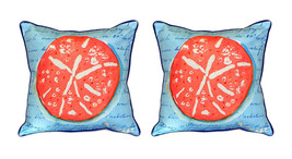 Pair of Betsy Drake Coral Sand Dollar Blue Large Pillows 18 Inchx18 Inch - £71.21 GBP