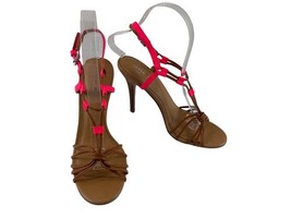 Coach Lana Womens Shoes Brown Pink 7 B Leather Strappy Buckle Heel Sandals - $34.47