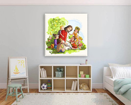 Jesus Reading Bible for Children Nursery Canvas Art Christian Decor Baby Kids Ro - £46.41 GBP