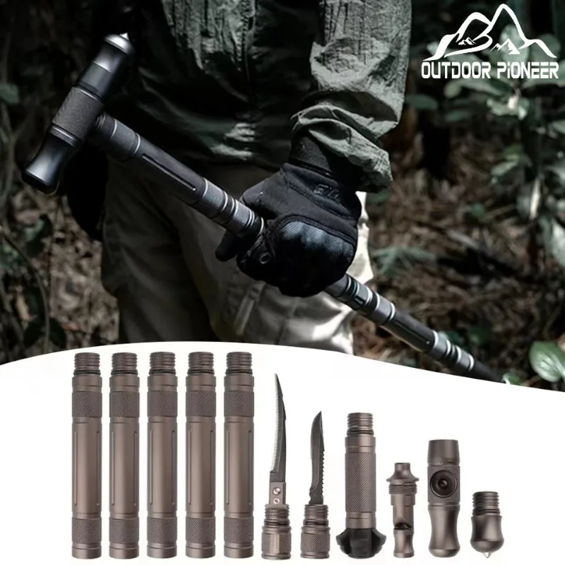 Mountaineering Pole Multi-tool Self-defense Stick T-type Four-section St... - $48.42+